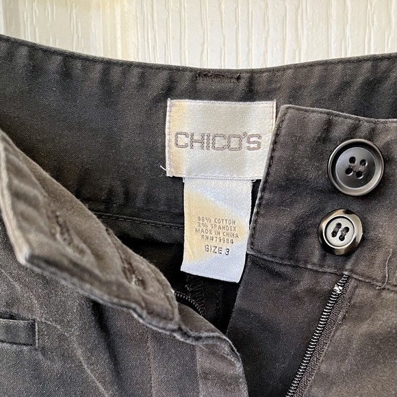 Chico's Pants Ankle Cropped Black 3 Pockets Button Zip Fly Straight Leg Fits L - Picture 3 of 8